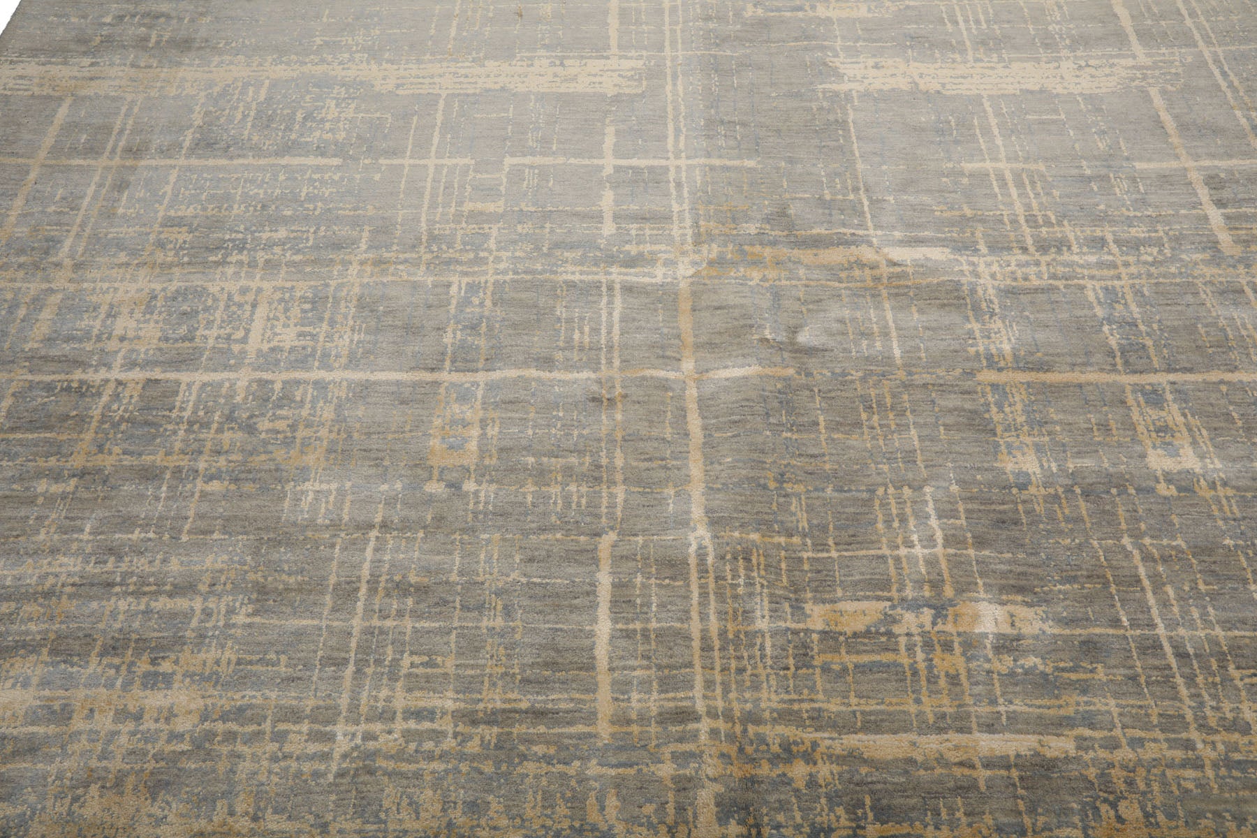 Knotted Rug Slate Gray Hand Knotted 9'x12' Tibetan Sherpa Modern Contemporary Wool and Silk Oriental Area Rug