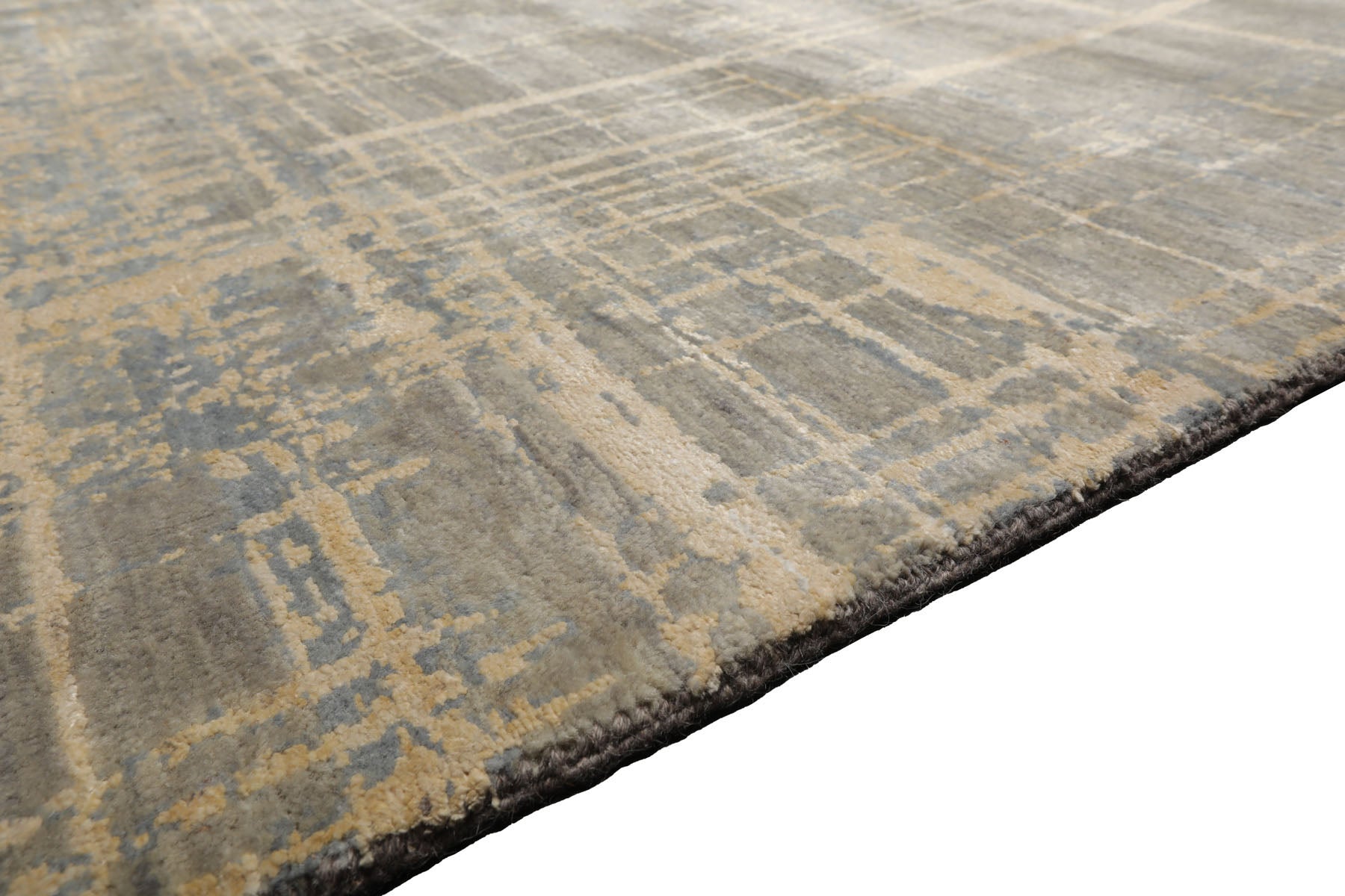 Knotted Rug Slate Gray Hand Knotted 9'x12' Tibetan Sherpa Modern Contemporary Wool and Silk Oriental Area Rug