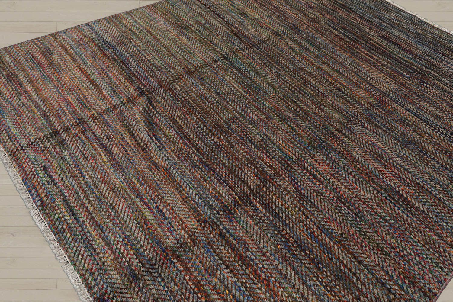 8x10 Gray, Blue, Orange Color Hand Knotted  Wool Modern Oriental Rug