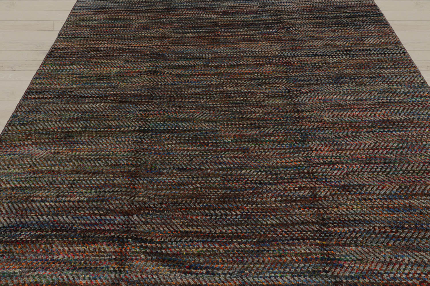 8x10 Gray, Blue, Orange Color Hand Knotted  Wool Modern Oriental Rug