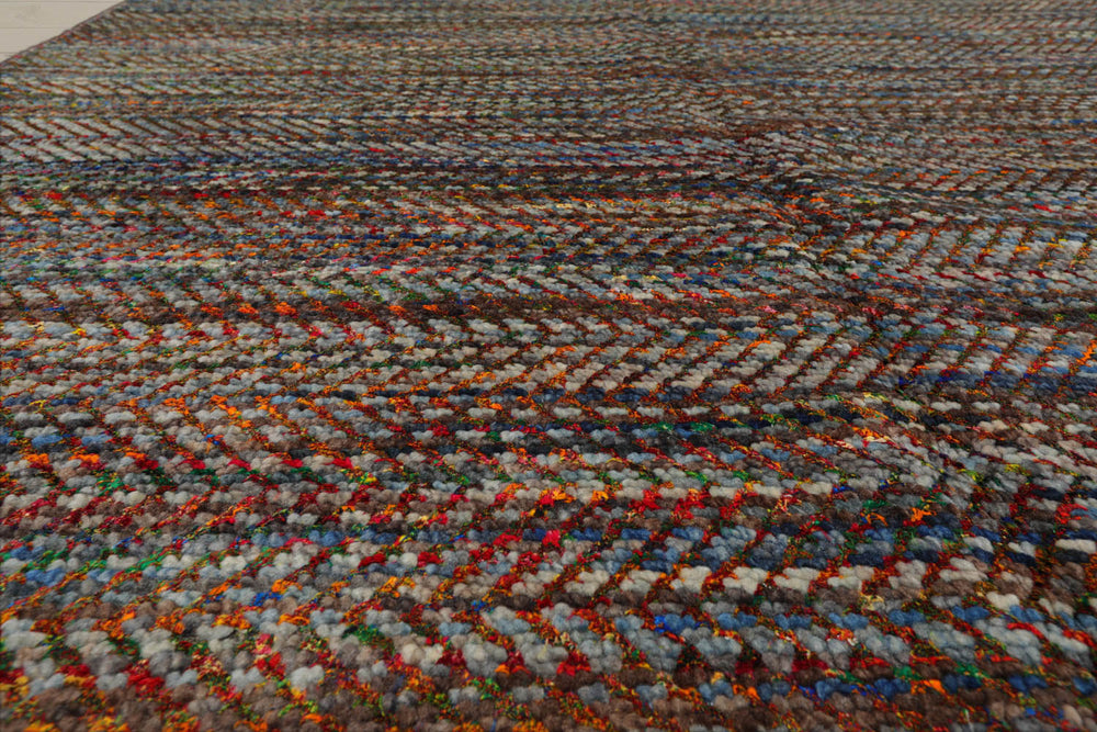8x10 Gray, Blue, Orange Color Hand Knotted  Wool Modern Oriental Rug