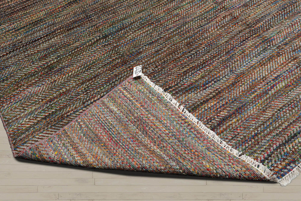 8x10 Gray, Blue, Orange Color Hand Knotted  Wool Modern Oriental Rug