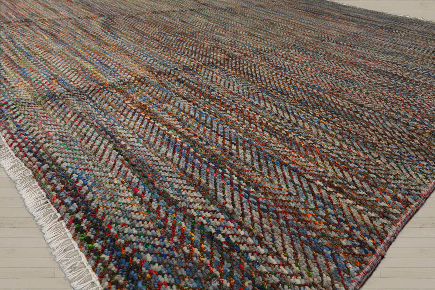 8x10 Gray, Blue, Orange Color Hand Knotted  Wool Modern Oriental Rug