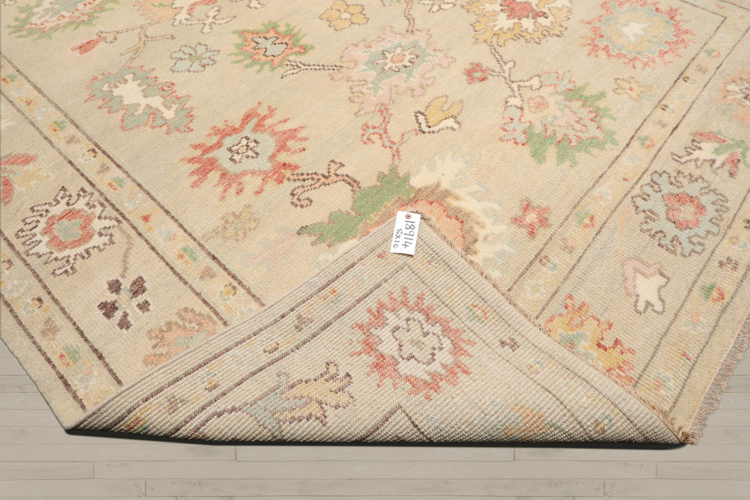 Multi Size Beige Ivory Aqua Color Hand Knotted Oushak Wool  Oriental Rug