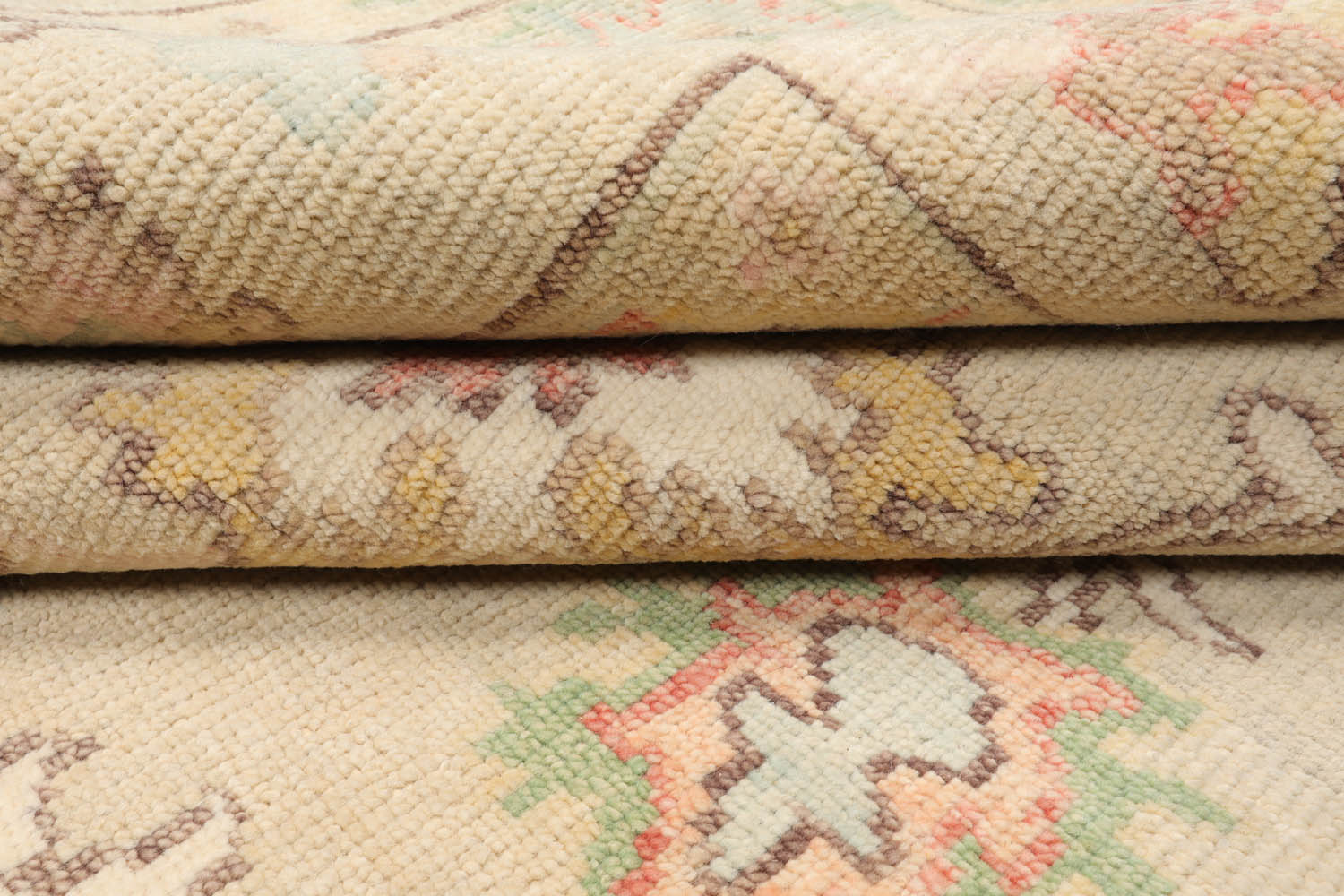 Multi Size Beige Ivory Aqua Color Hand Knotted Oushak Wool  Oriental Rug