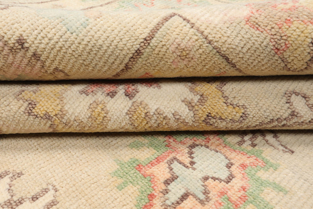 Multi Size Beige Ivory Aqua Color Hand Knotted Oushak Wool  Oriental Rug