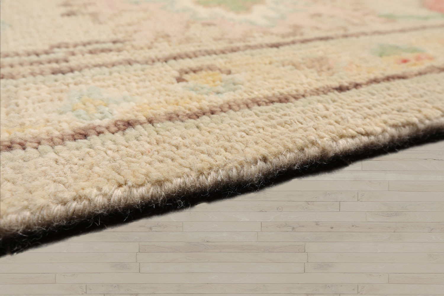 Multi Size Beige Ivory Aqua Color Hand Knotted Oushak Wool  Oriental Rug