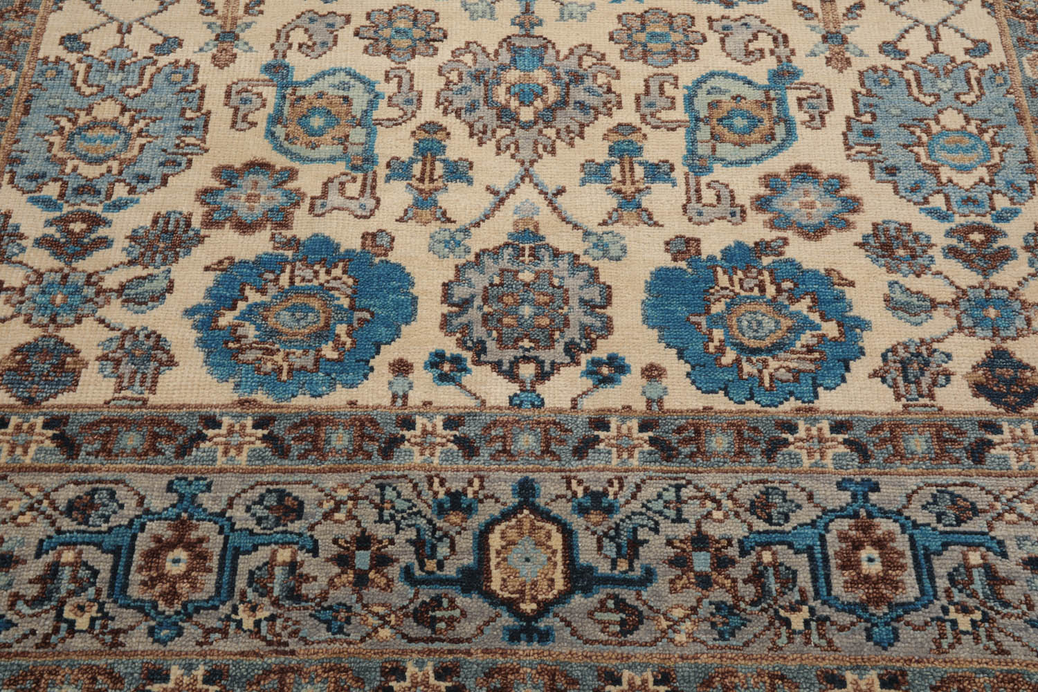Multi Size Beige Gray Aqua Color Hand Knotted Oushak Wool  Oriental Rug