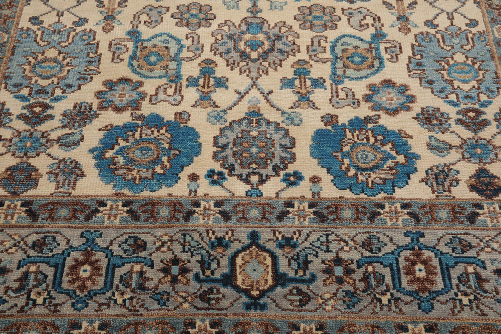 Multi Size Beige Gray Aqua Color Hand Knotted Oushak Wool  Oriental Rug