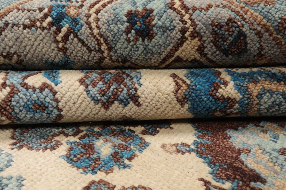 Multi Size Beige Gray Aqua Color Hand Knotted Oushak Wool  Oriental Rug