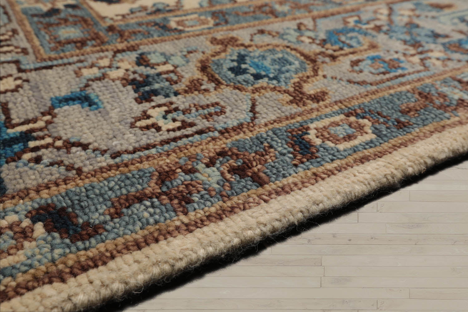 Multi Size Beige Gray Aqua Color Hand Knotted Oushak Wool  Oriental Rug