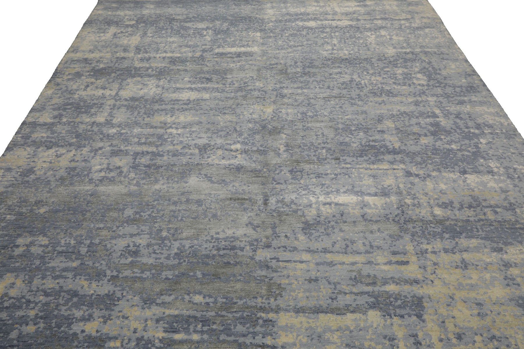 Knotted Rug Slate Gray Hand Knotted 8'x10' Tibetan Sherpa Modern Contemporary Wool and Silk Oriental Area Rug