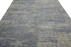 Knotted Rug Slate Gray Hand Knotted 8'x10' Tibetan Sherpa Modern Contemporary Wool and Silk Oriental Area Rug