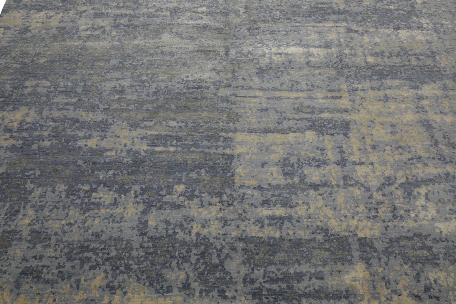Knotted Rug Slate Gray Hand Knotted 8'x10' Tibetan Sherpa Modern Contemporary Wool and Silk Oriental Area Rug