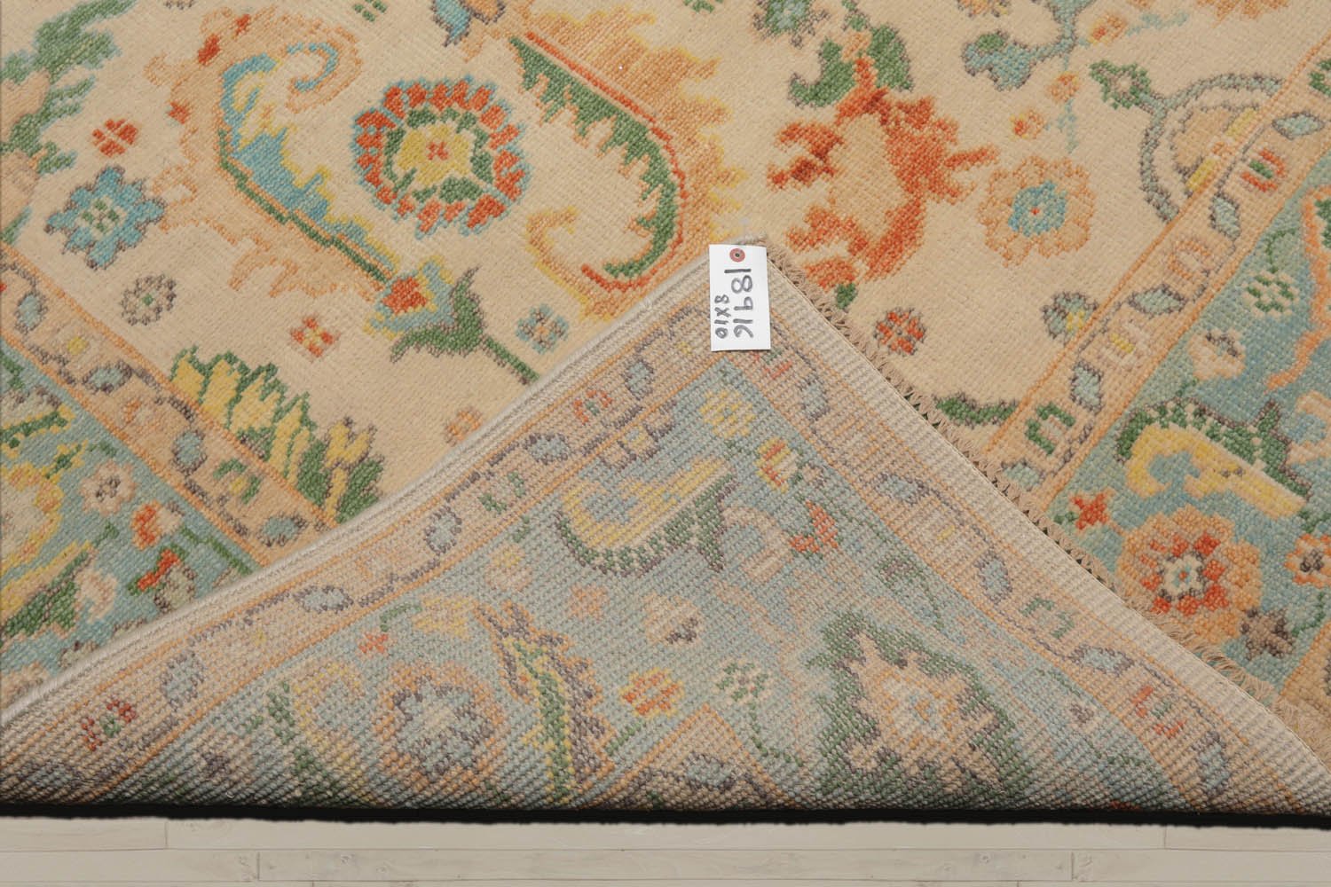 Multi Size Beige Aqua Green Color Hand Knotted Oushak Wool  Oriental Rug