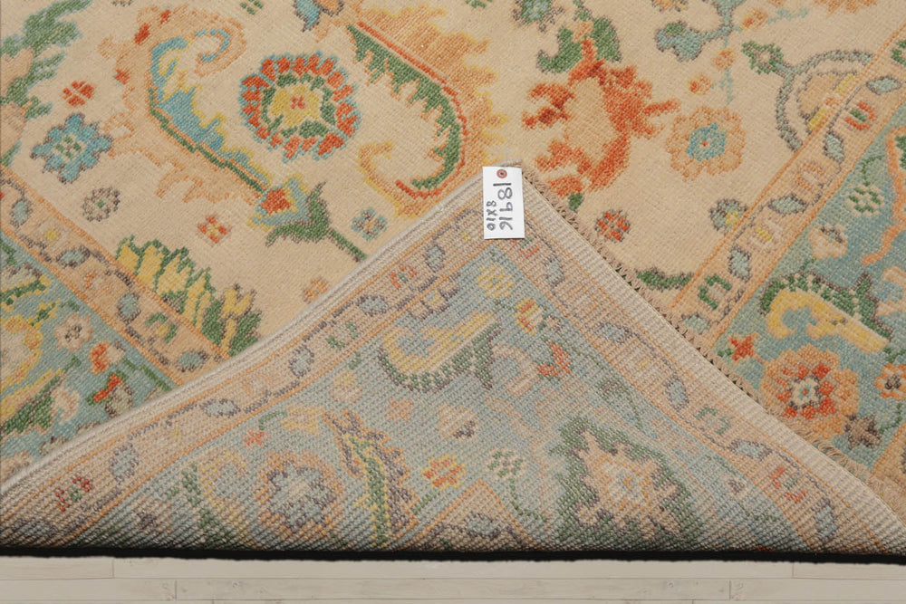 Multi Size Beige Aqua Green Color Hand Knotted Oushak Wool  Oriental Rug