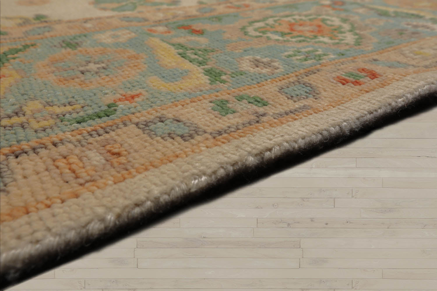 Multi Size Beige Aqua Green Color Hand Knotted Oushak Wool  Oriental Rug