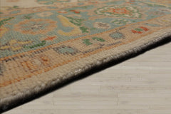 Multi Size Beige Aqua Green Color Hand Knotted Oushak Wool  Oriental Rug