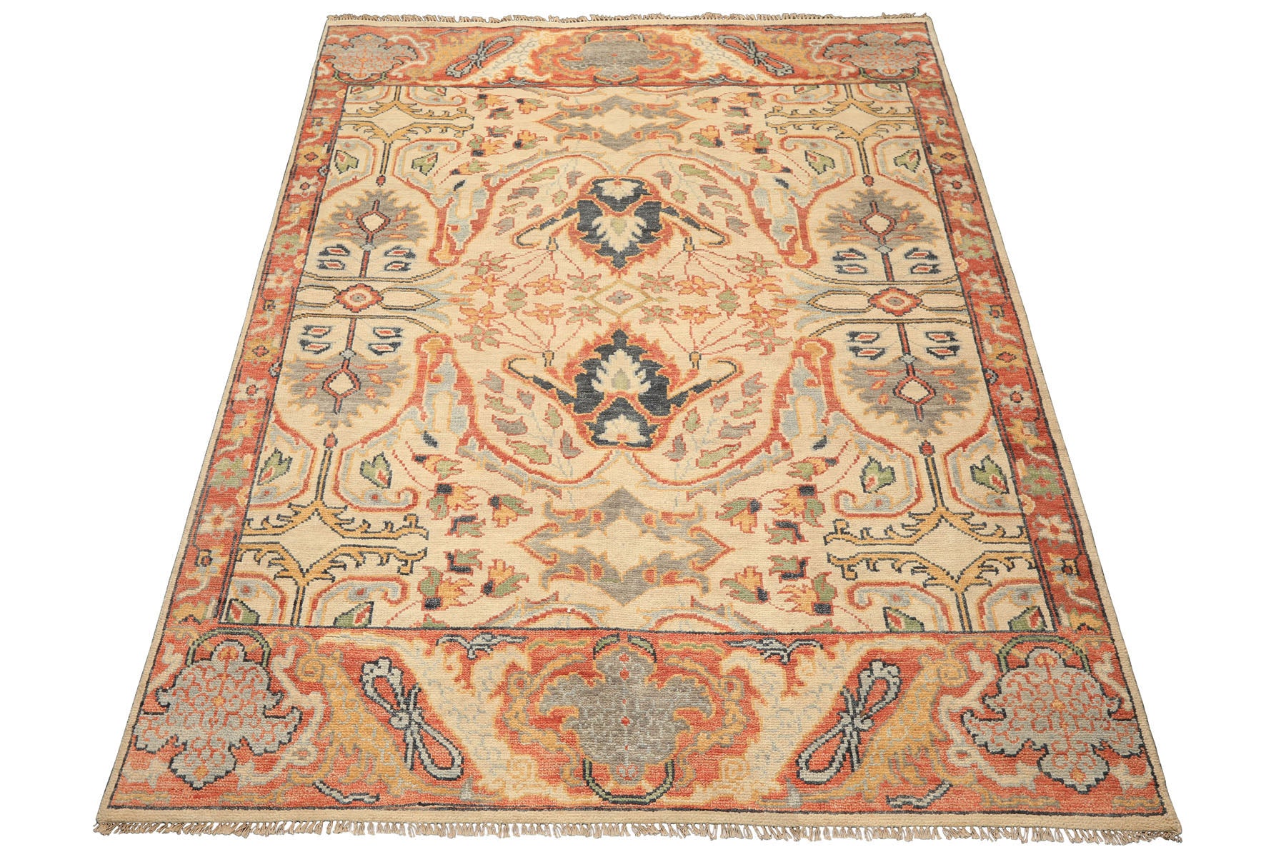 8x10 Beige, Rust, Sage Color Hand Knotted Oushak 100% Wool  Oriental Rug