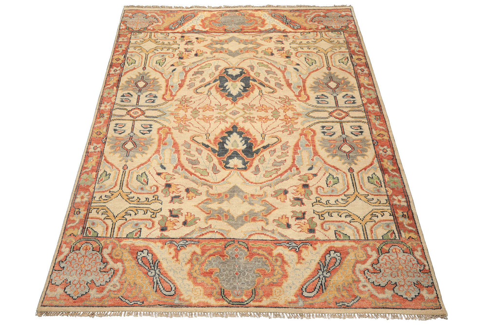 8x10 Beige, Rust, Sage Color Hand Knotted Oushak 100% Wool  Oriental Rug