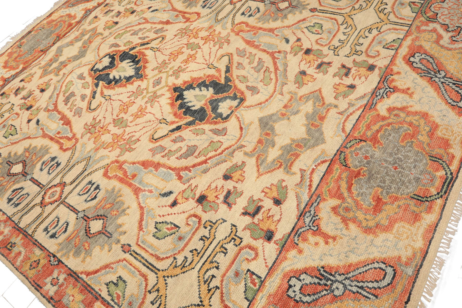 8x10 Beige, Rust, Sage Color Hand Knotted Oushak 100% Wool  Oriental Rug
