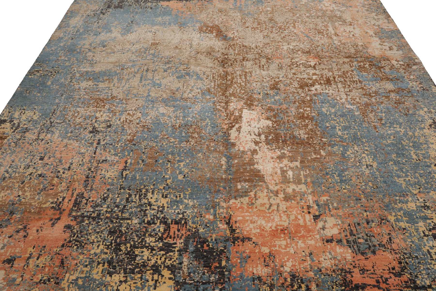 Knotted Rug Celadon Peach Hand Knotted 8'x10' Tibetan Sherpa Modern Contemporary 100% Wool Oriental Area Rug