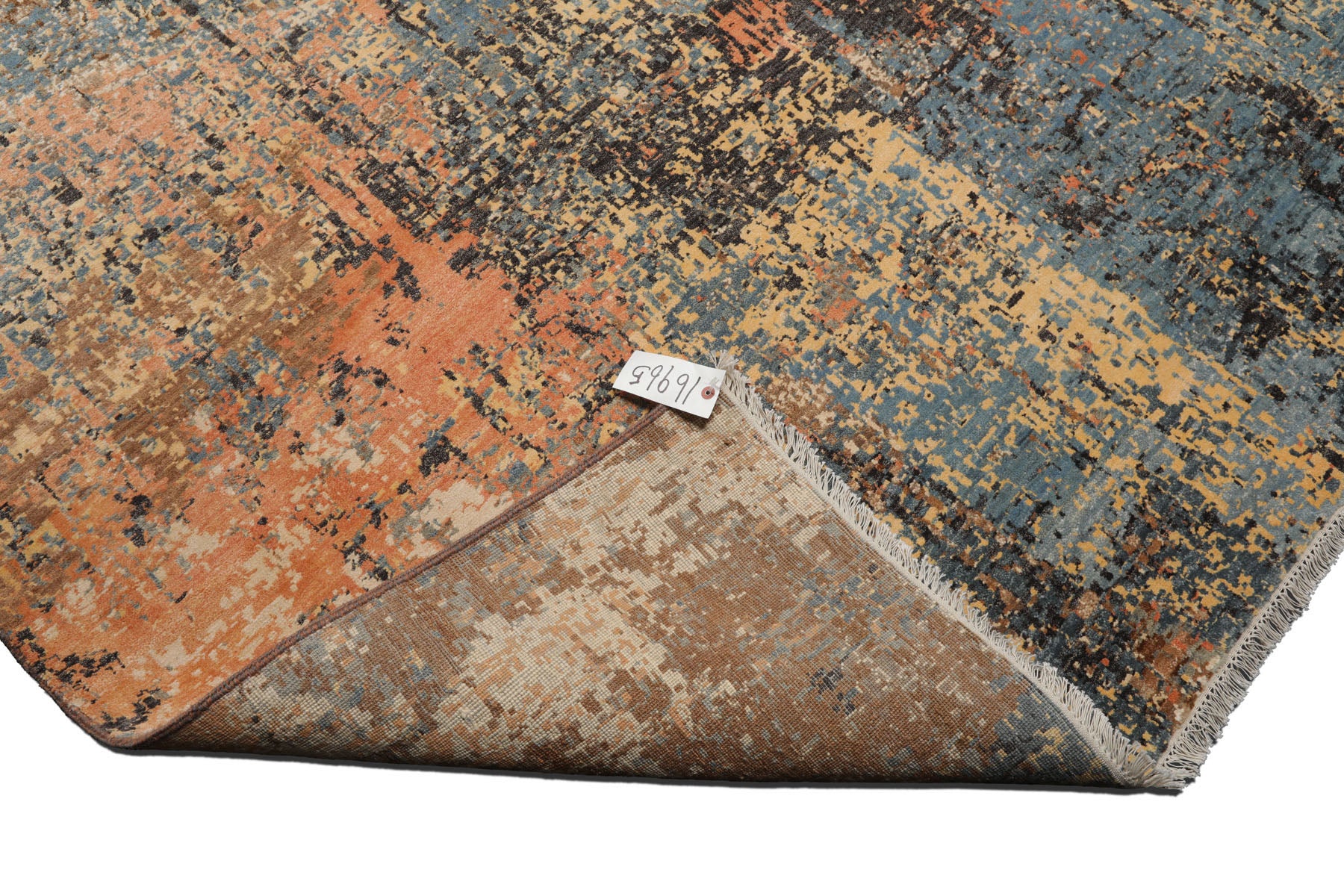 Knotted Rug Celadon Peach Hand Knotted 8'x10' Tibetan Sherpa Modern Contemporary 100% Wool Oriental Area Rug