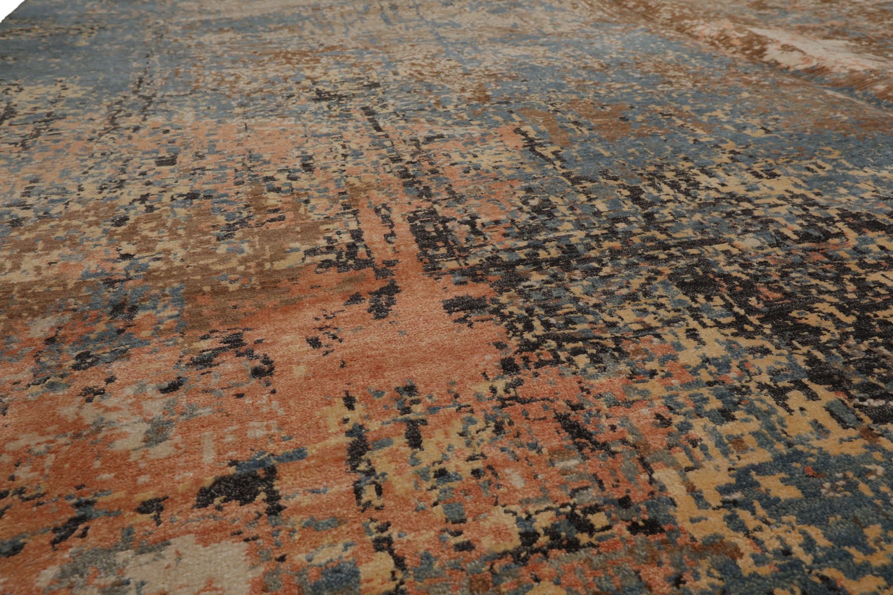 Knotted Rug Celadon Peach Hand Knotted 8'x10' Tibetan Sherpa Modern Contemporary 100% Wool Oriental Area Rug