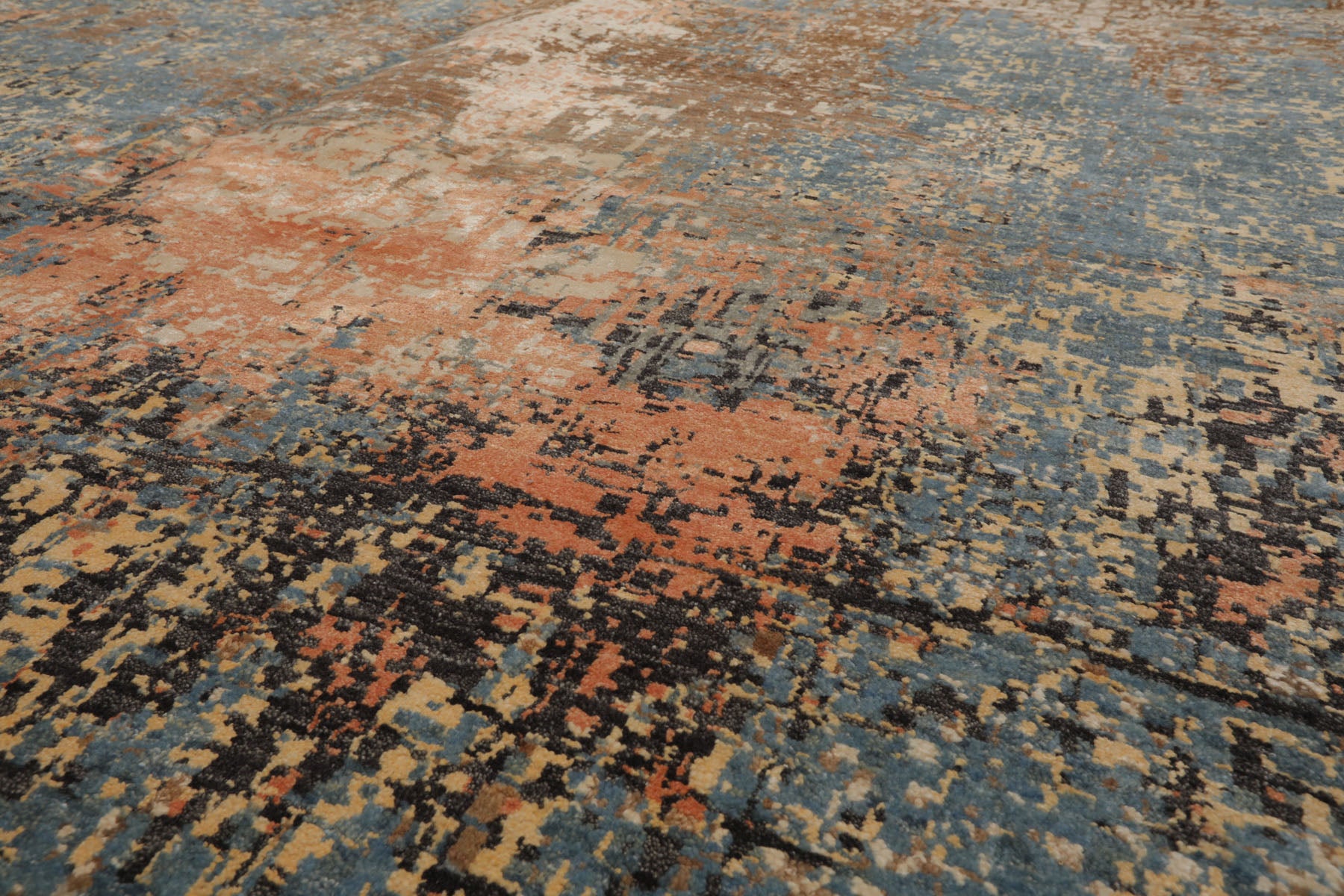 Knotted Rug Celadon Peach Hand Knotted 8'x10' Tibetan Sherpa Modern Contemporary 100% Wool Oriental Area Rug