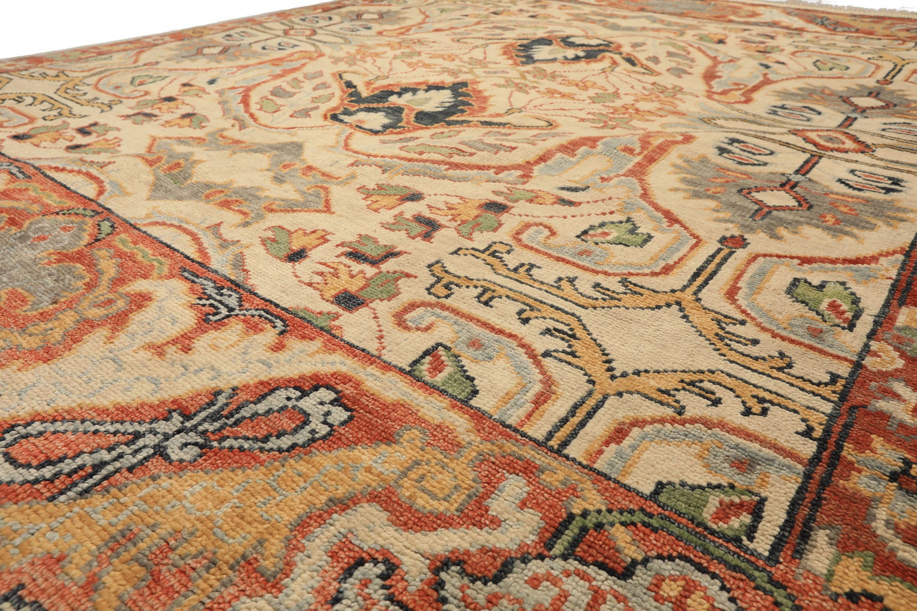 8x10 Beige, Rust, Sage Color Hand Knotted Oushak 100% Wool  Oriental Rug