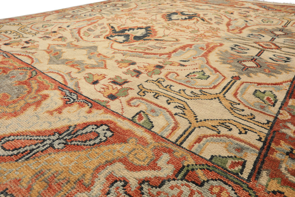 8x10 Beige, Rust, Sage Color Hand Knotted Oushak 100% Wool  Oriental Rug