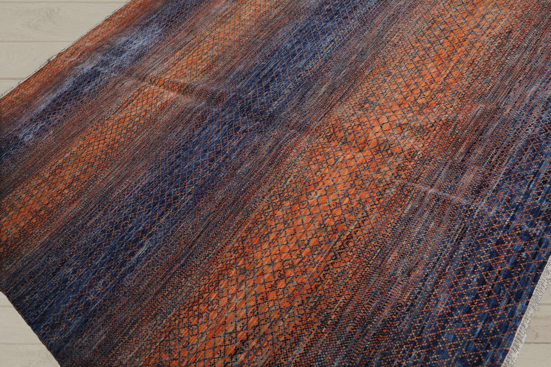 9x12 Orange, Navy, Color Hand Knotted  100% Wool Modern Oriental Rug