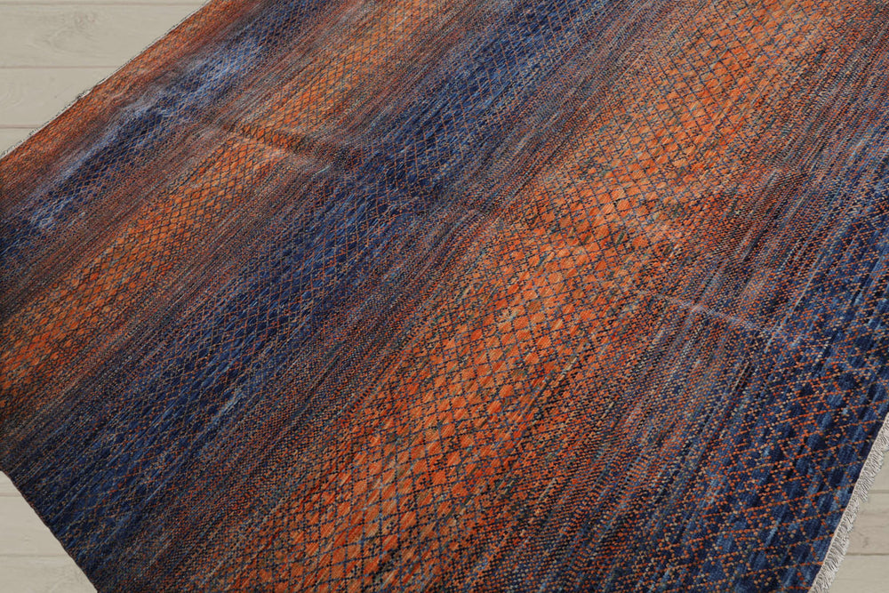 9x12 Orange, Navy, Color Hand Knotted  100% Wool Modern Oriental Rug