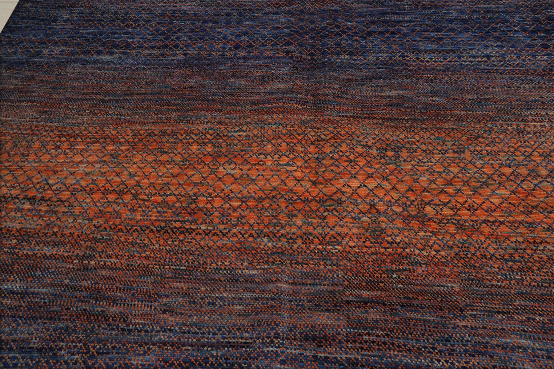9x12 Orange, Navy, Color Hand Knotted  100% Wool Modern Oriental Rug