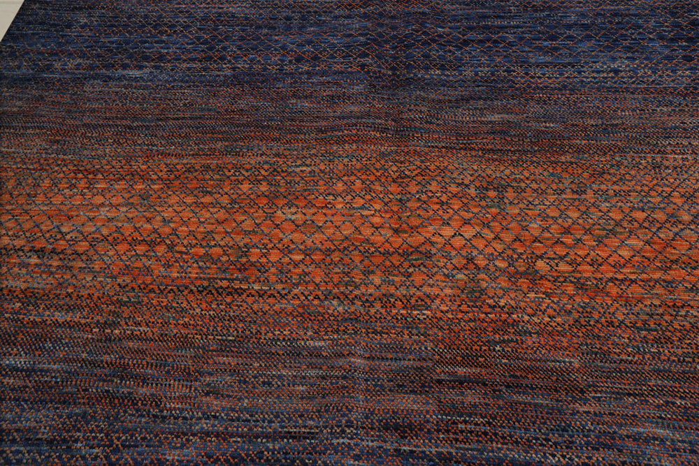 9x12 Orange, Navy, Color Hand Knotted  100% Wool Modern Oriental Rug