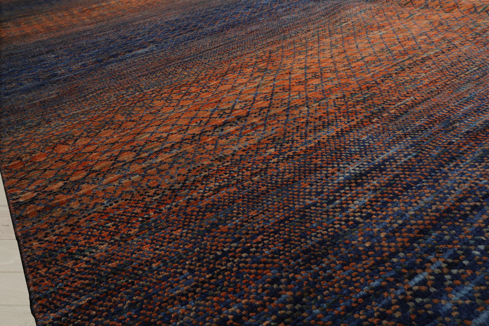 9x12 Orange, Navy, Color Hand Knotted  100% Wool Modern Oriental Rug