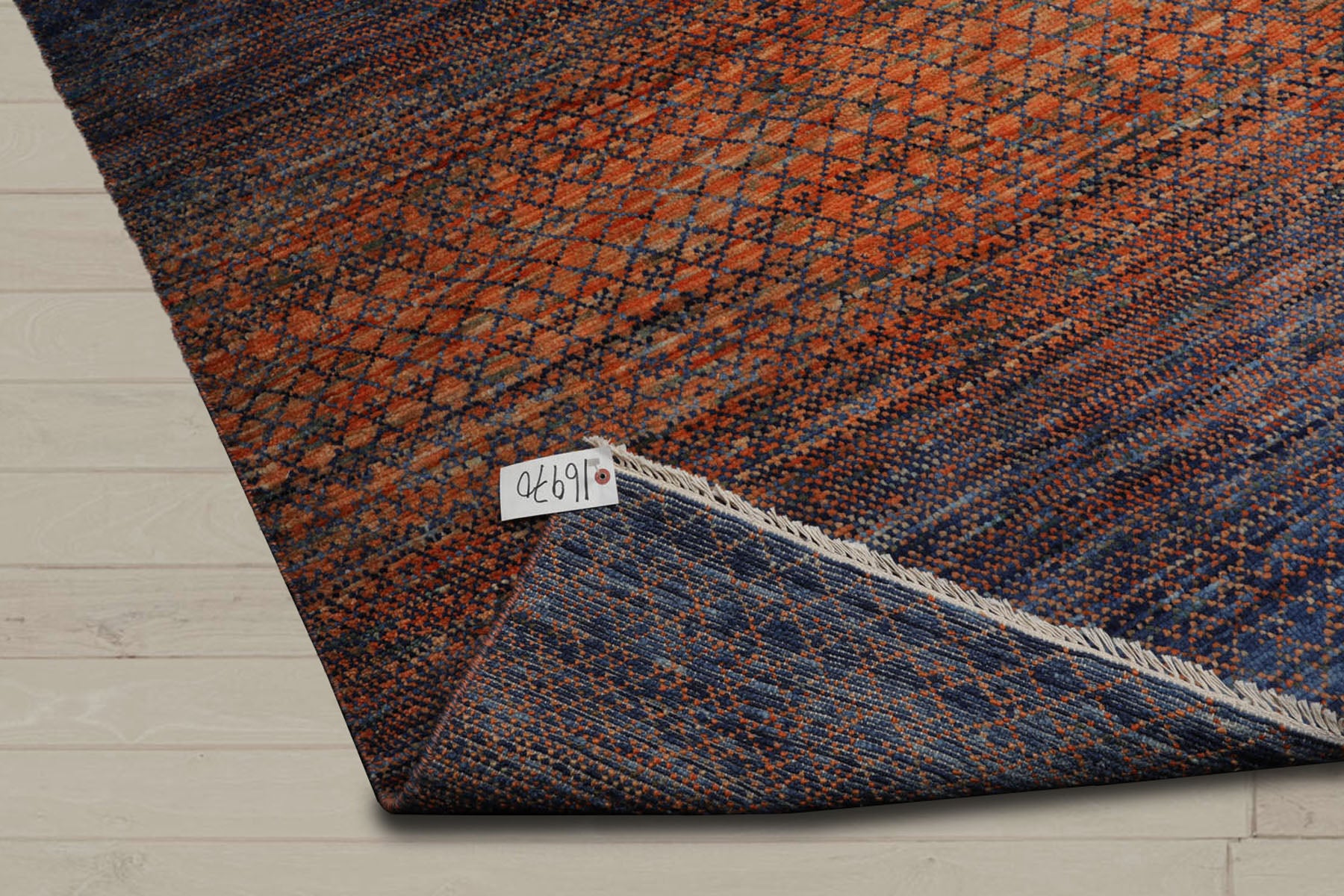 9x12 Orange, Navy, Color Hand Knotted  100% Wool Modern Oriental Rug