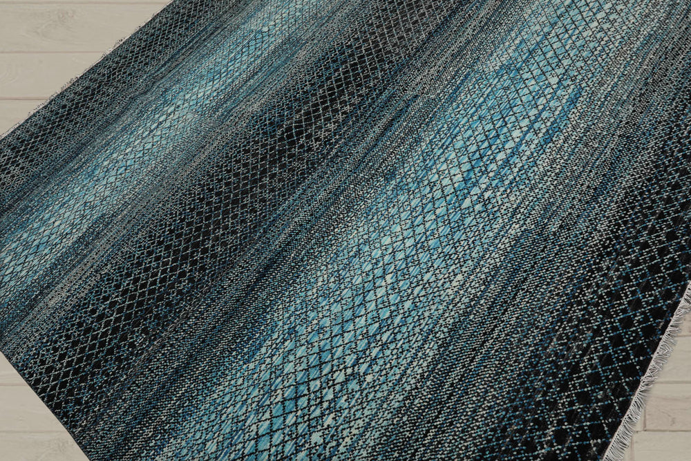 8x10 Blue, Charcoal, Aqua Color Hand Knotted  100% Wool Modern Oriental Rug