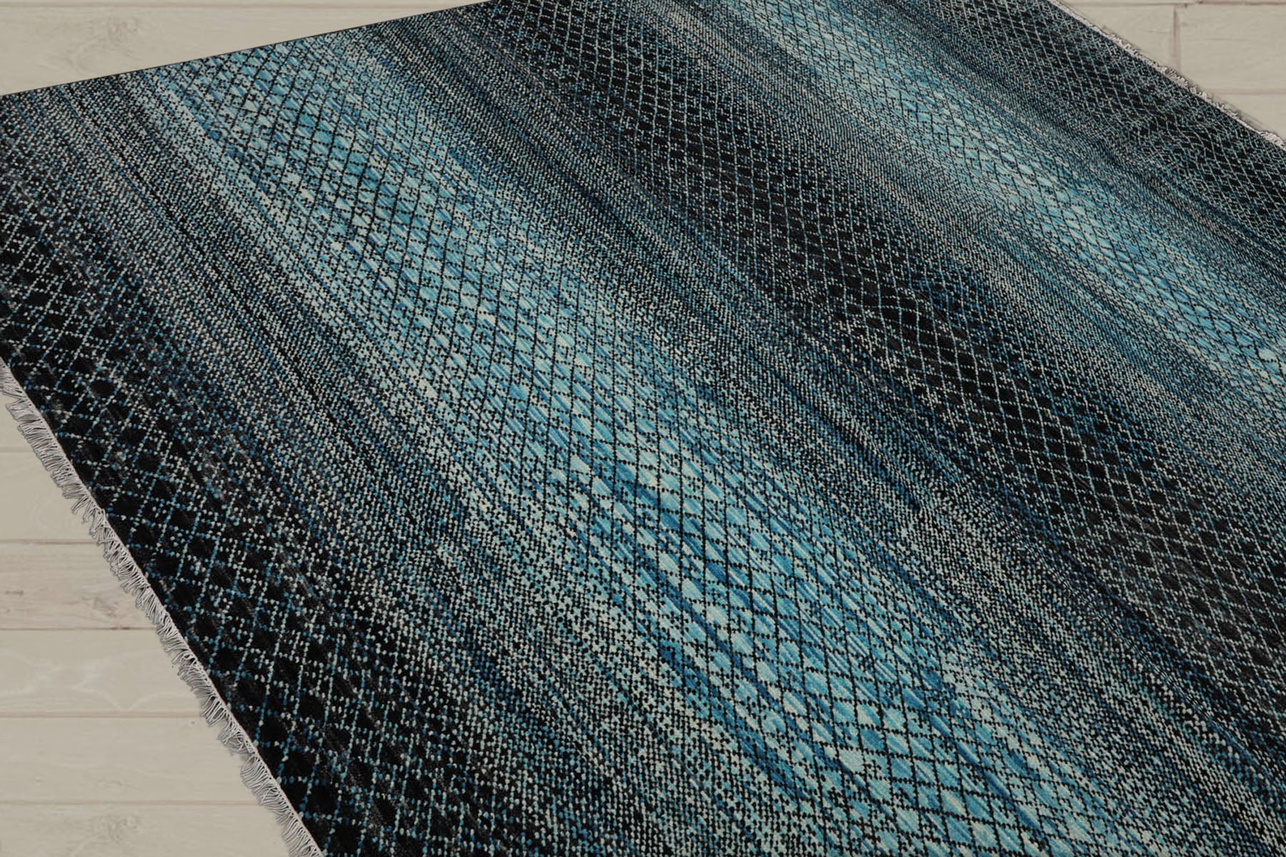 8x10 Blue, Charcoal, Aqua Color Hand Knotted  100% Wool Modern Oriental Rug