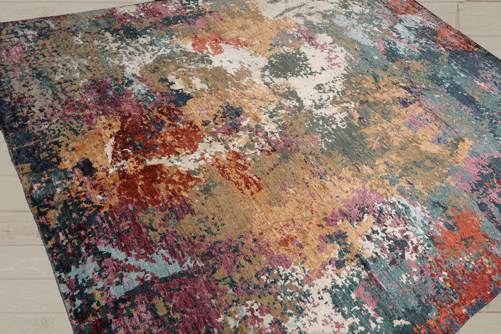 8x10 Beige, Tan, Brown Color Hand Knotted Tibetan Wool & Silk Modern Oriental Rug