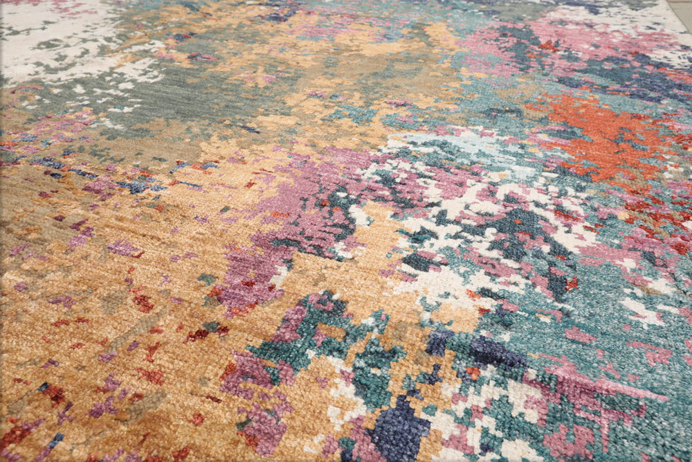 8x10 Beige, Tan, Brown Color Hand Knotted Tibetan Wool & Silk Modern Oriental Rug