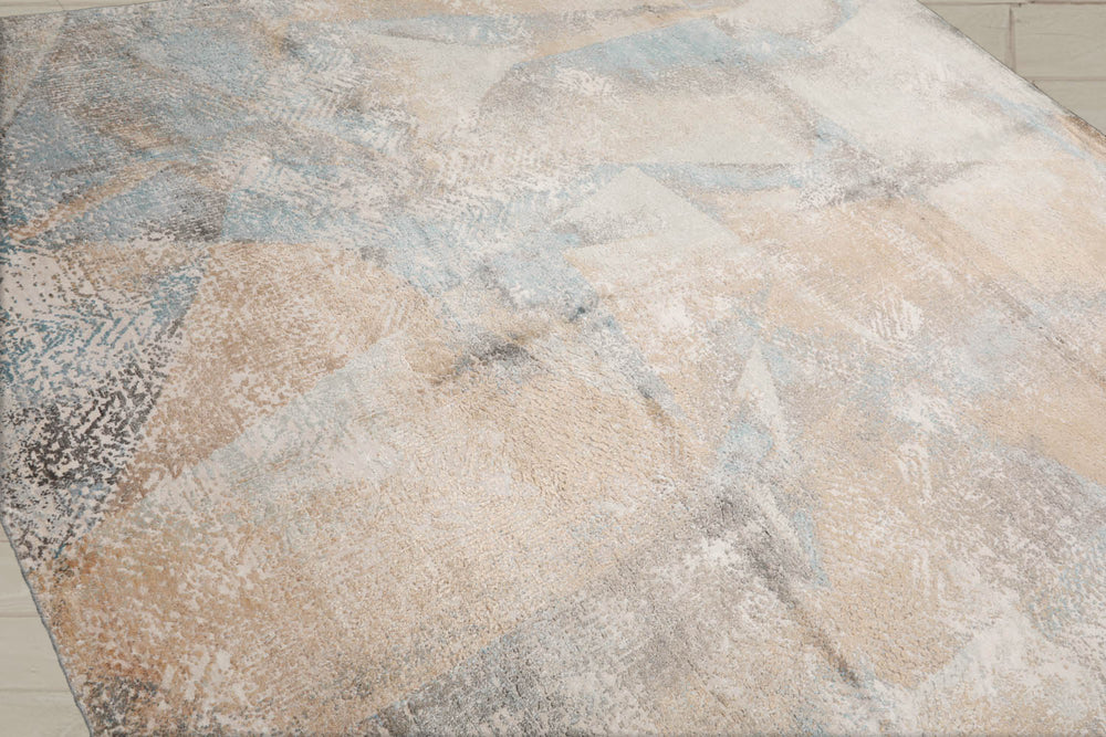 8x10 Beige, Tan, Blue Color Hand Knotted Tibetan Wool & Silk Modern Oriental Rug