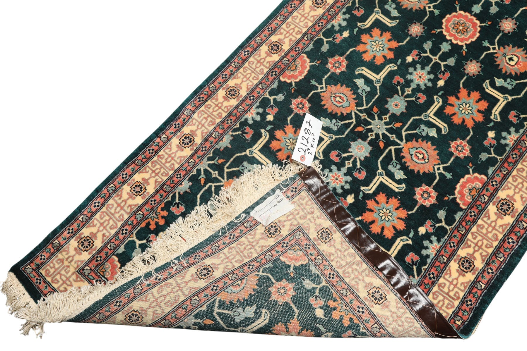 2'6x12 Teal, Ivory, Rose Color Hand Knotted Pak Persian Wool Traditional Oriental Rug
