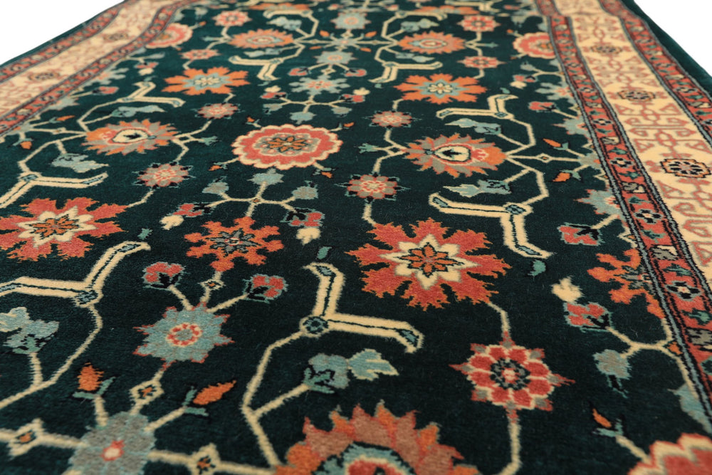 2'6x12 Teal, Ivory, Rose Color Hand Knotted Pak Persian Wool Traditional Oriental Rug