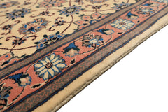 Runner Ivory, Rose, Blue Color Hand Knotted Kashan Wool Traditional Oriental Rug