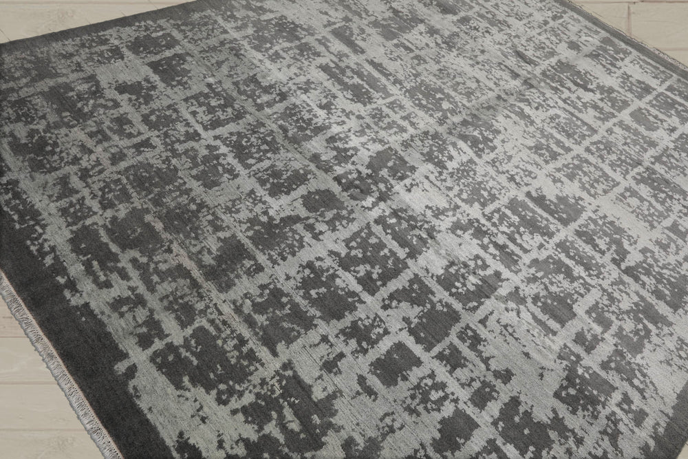 8x10 Tone on Tone Gray, , Color Hand Knotted Tibetan Wool & Silk Modern Oriental Rug