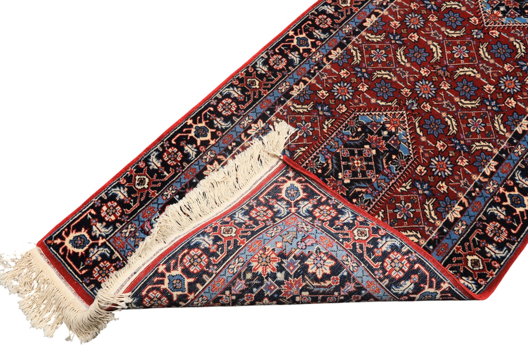 2'6x8 Red, Midnight Blue, Ivory Color Hand Knotted Indo Tabriz Wool Traditional Oriental Rug