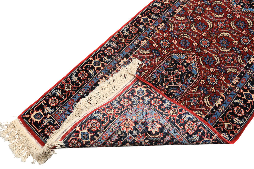 2'6x8 Red, Midnight Blue, Ivory Color Hand Knotted Indo Tabriz Wool Traditional Oriental Rug