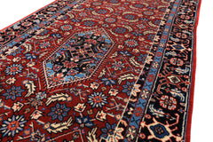 2'6x8 Red, Midnight Blue, Ivory Color Hand Knotted Indo Tabriz Wool Traditional Oriental Rug