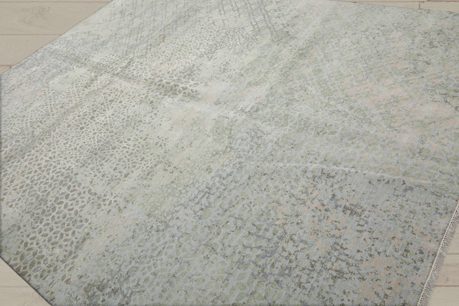 8x10 Beige, Taupe, Green Color Hand Knotted Tibetan Wool & Silk Modern Oriental Rug